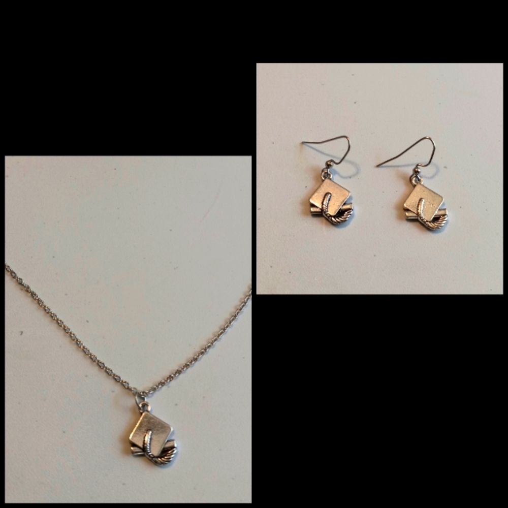 Silver Plated Cap & Tassel Necklace & Earrings Set